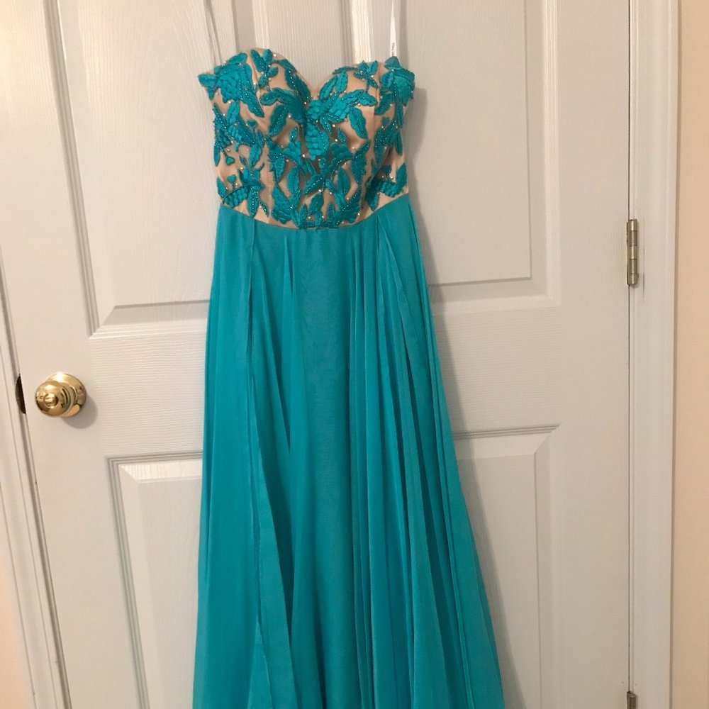 Sherri Hill Turquoise Long Dress